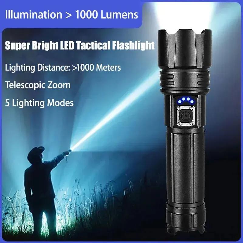 High Bright LED Tactical Flashlight Zoomable Torch 5 Lighting Modes Laser Wick Outdoor Waterproof Camping Adventure